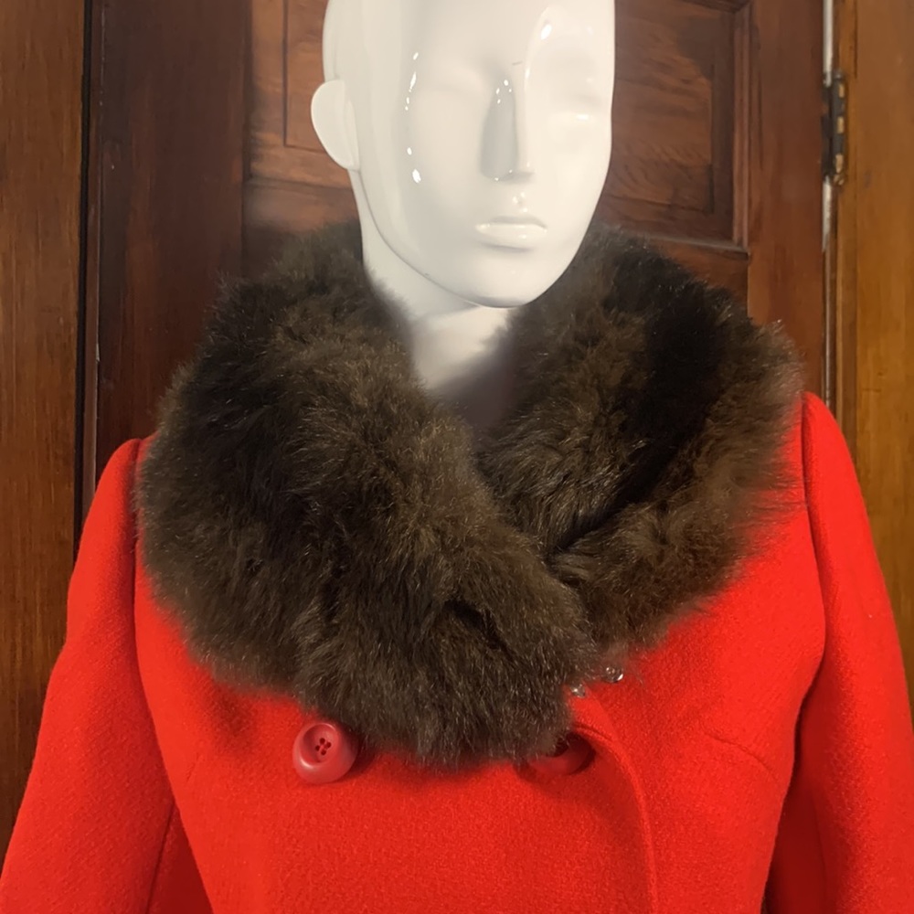 60’s TOWNLEY RED WOOL MOB WIFE COAT WITH MINK COLLAR AND CUFFS TRIM